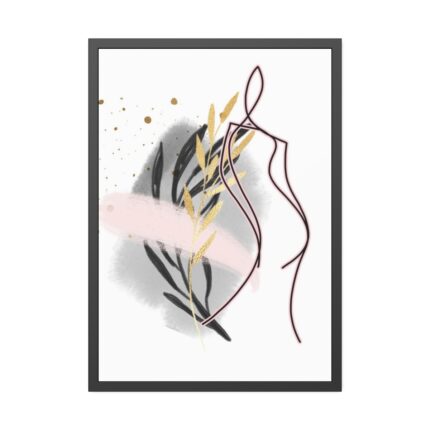 Pink and Black Line Art Overlay of a Woman Framed Poster