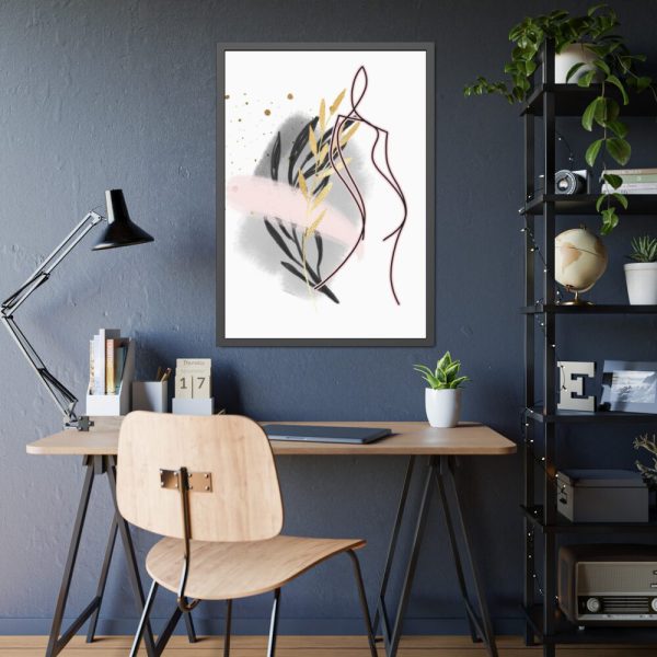 93830-186.jpg Pink and Black Line Art Overlay of a Woman Framed Poster