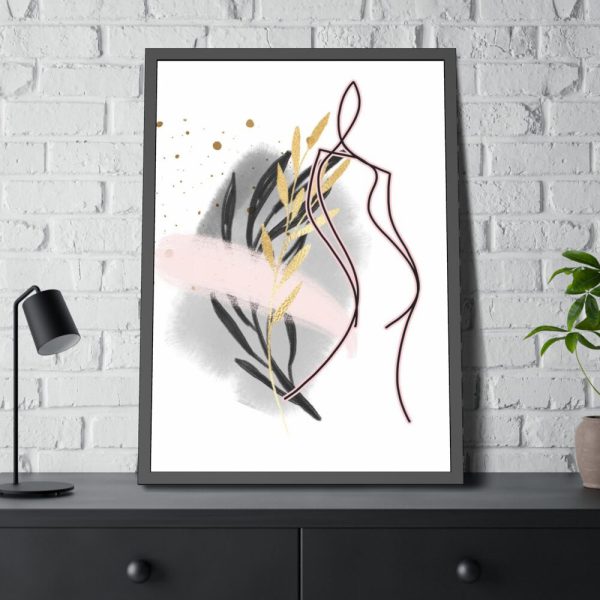 93830-187.jpg Pink and Black Line Art Overlay of a Woman Framed Poster
