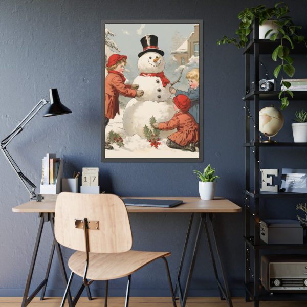 93830-214.jpg Vintage Children Building A Snowman Framed Poster