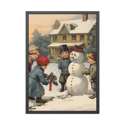 LIittle Children With Snowman Framed Poster