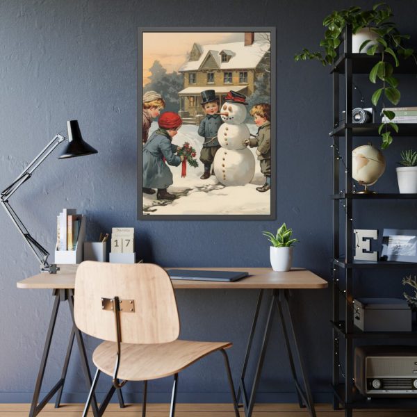 93830-222.jpg LIittle Children With Snowman Framed Poster