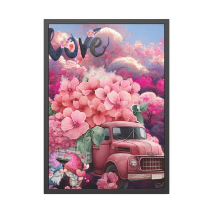 Valentine Love Flower Truck Gnome Framed Poster