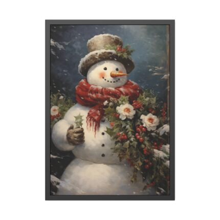 Snowman with Flowers Framed Poster