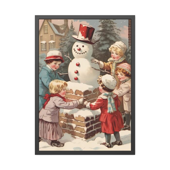 Children Building a Snowman in Their Front Yard Framed Poster - Image 5