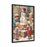 Children Building a Snowman in Their Front Yard Framed Poster - Image 6