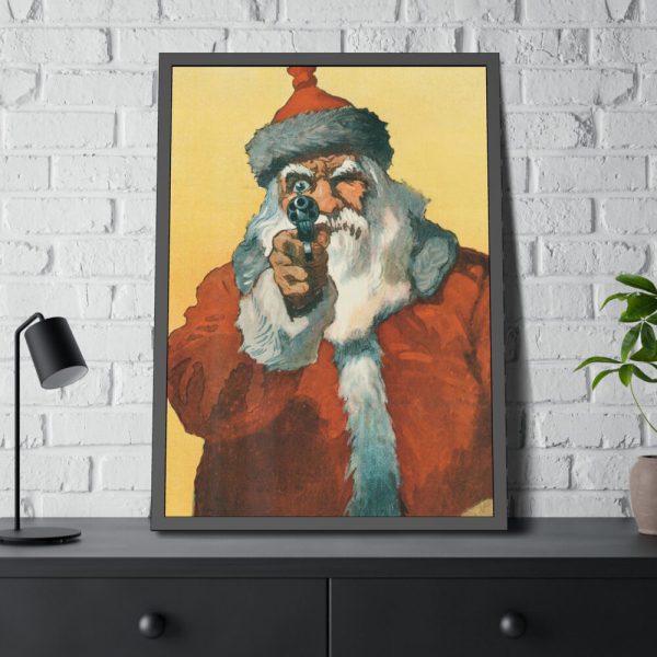 93831-23.jpg Santa Claus Pointing a Handgun Framed Poster