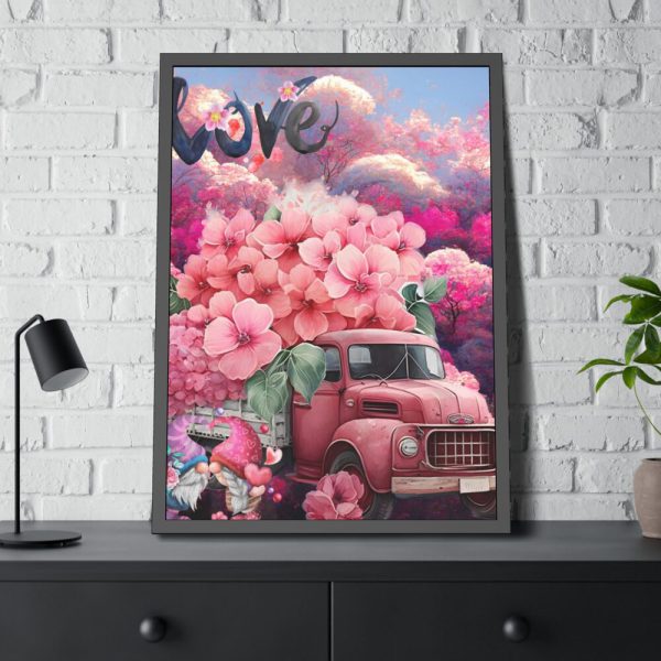 Valentine Love Flower Truck Gnome Framed Poster
