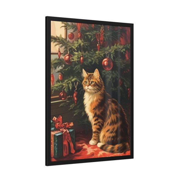 93831-77.jpg Cat By Christmas Tree Framed Poster