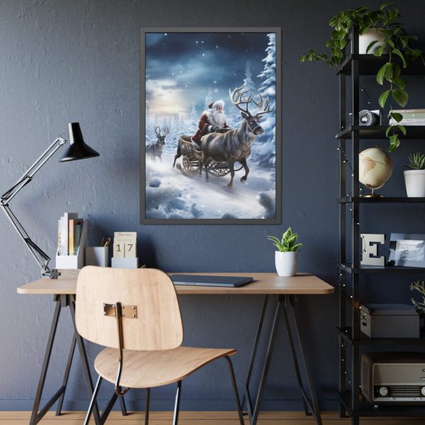 93831-90.jpg Santa And Reindeer In Snow Framed Poster