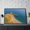 93854-119.jpg Green Fields on the Ocean sand Shoreline at Durdle Door Framed Poster
