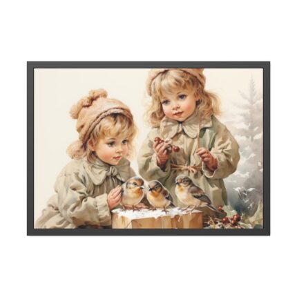 Bird And Child Christmas Art Framed Poster