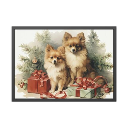 Pomeranian Dog At Christmas Framed Poster