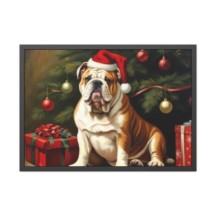English Bulldog Vintage Christmas Framed Poster