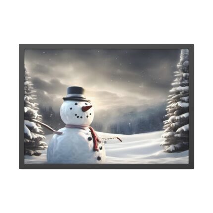 Christmas Landscape Snowman Framed Poster