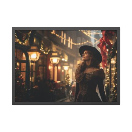 Vintage Woman In Town At Christmas Framed Poster