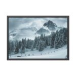 Car in Mountain Landscape With Snowy Trees Framed Poster
