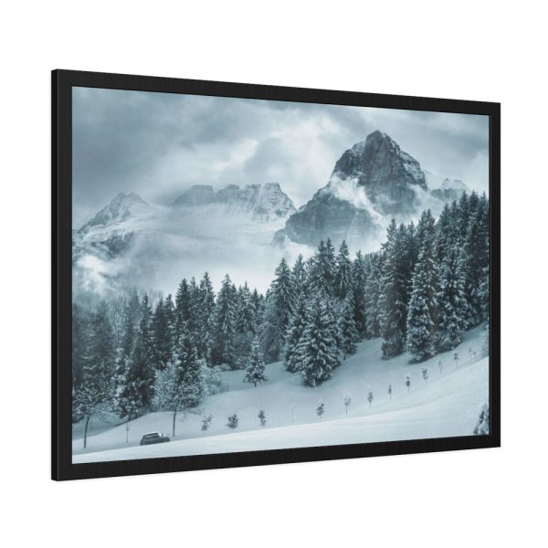 93854-417.jpg Car in Mountain Landscape With Snowy Trees Framed Poster