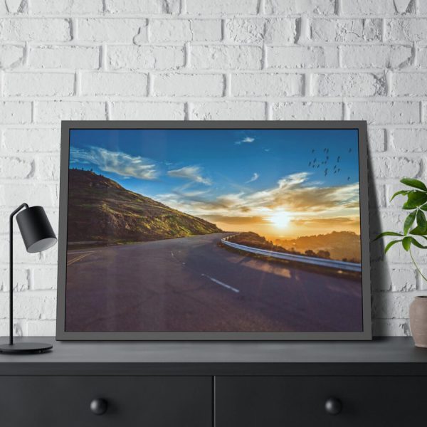 93854-423.jpg Mountain Road Sunset Framed Poster