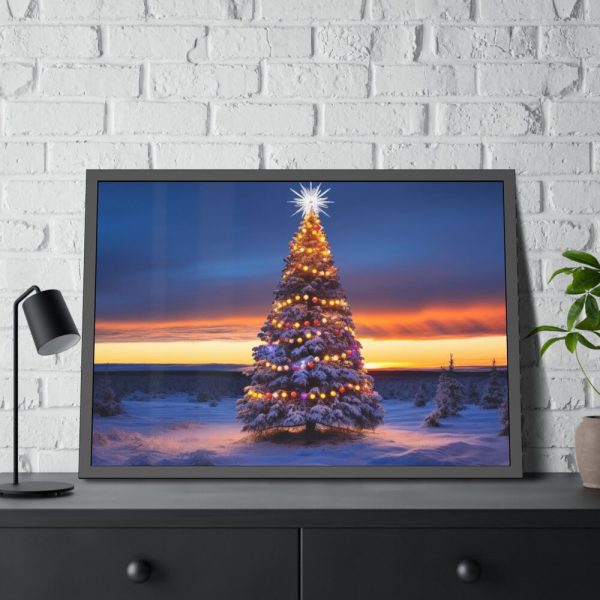 93854-435.jpg Lit Christmas Tree Outside Framed Poster