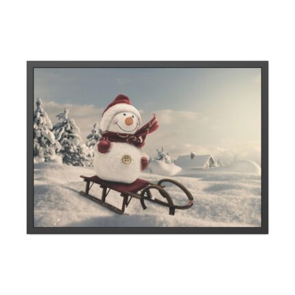 Snowman On Sledge Framed Poster