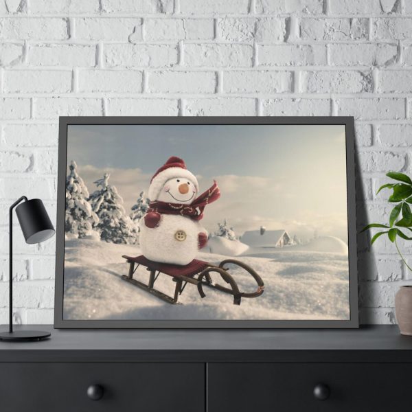 93854-479.jpg Snowman On Sledge Framed Poster