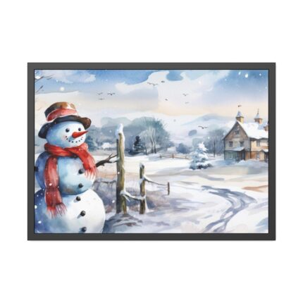 Vintage Snowman Art Framed Poster