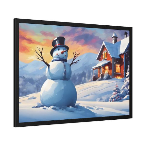 93854-489.jpg Snowman and Illuminated House Framed Poster