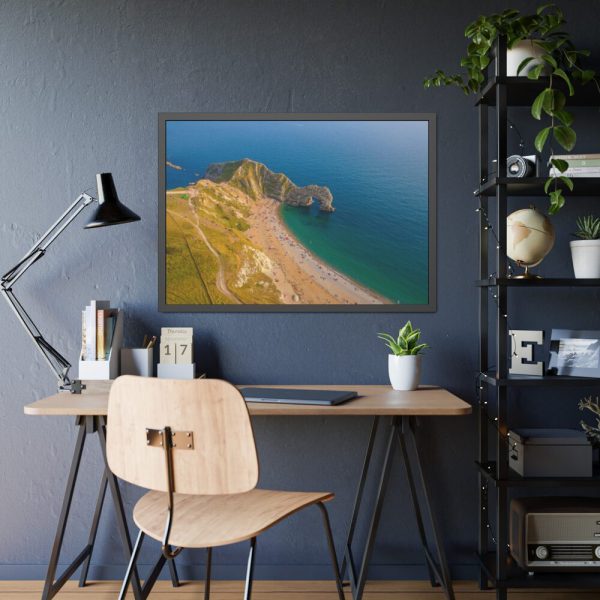93855-118.jpg Green Fields on the Ocean sand Shoreline at Durdle Door Framed Poster