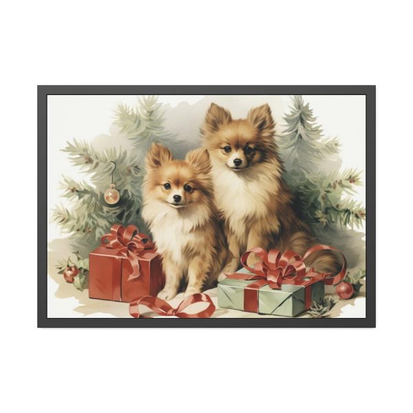 93855-200.jpg Pomeranian Dog At Christmas Framed Poster
