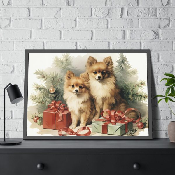 93855-203.jpg Pomeranian Dog At Christmas Framed Poster