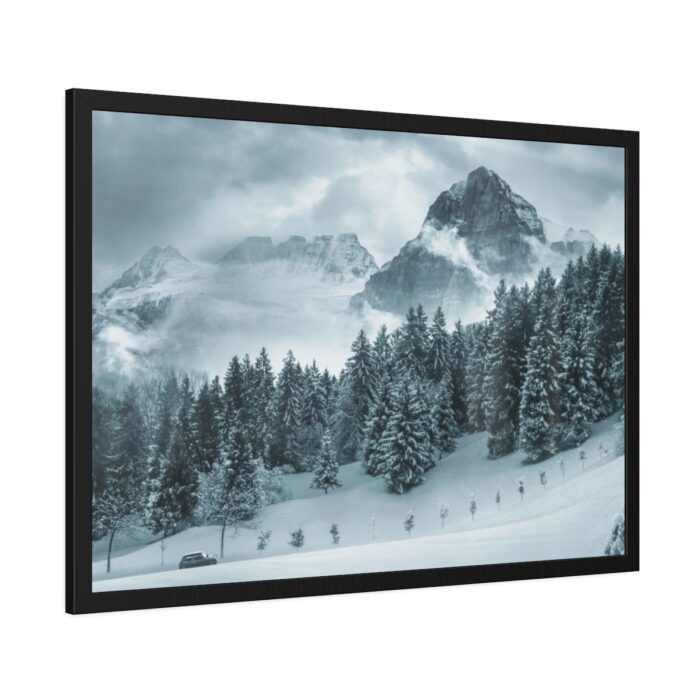 Car in Mountain Landscape With Snowy Trees Framed Poster - Image 6