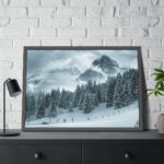 Car in Mountain Landscape With Snowy Trees Framed Poster - Image 8
