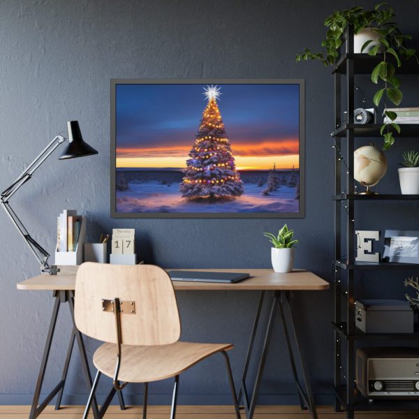 93855-434.jpg Lit Christmas Tree Outside Framed Poster