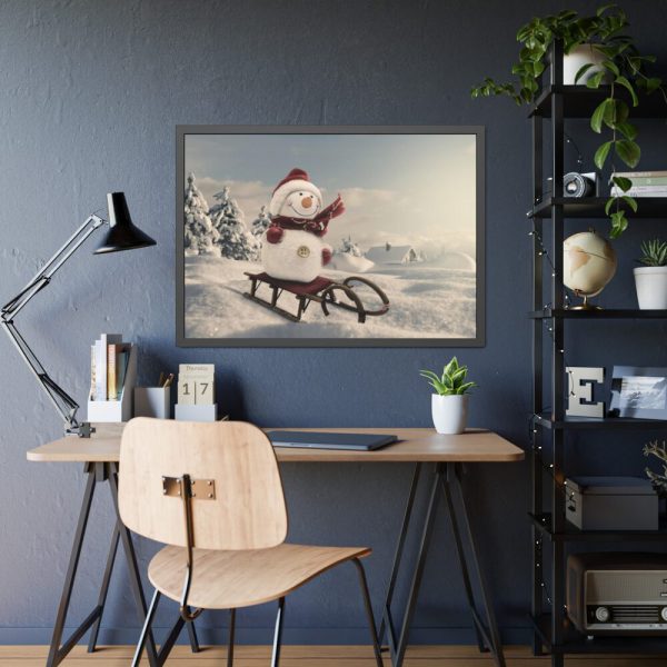 93855-478.jpg Snowman On Sledge Framed Poster