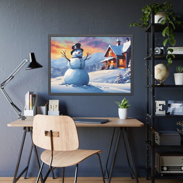 93855-490.jpg Snowman and Illuminated House Framed Poster