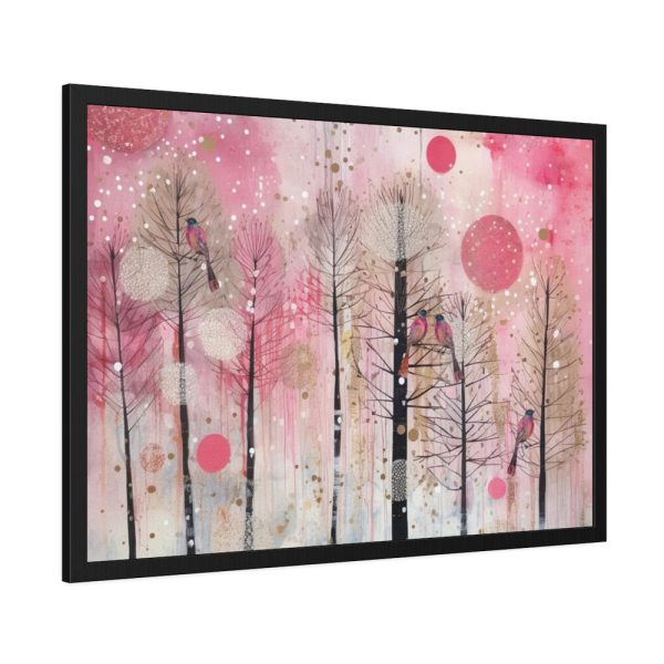 93855-509.jpg Whimsical Pink Winter Forest Art Framed Poster