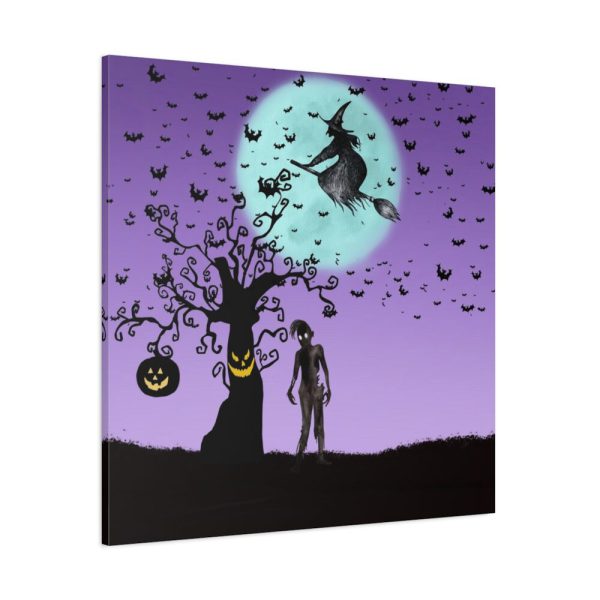 101419-120.jpg Witch Flying With Bats in Front of a Full Moon Standard Canvas