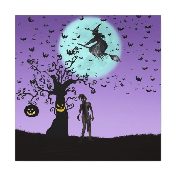 101419-121.jpg Witch Flying With Bats in Front of a Full Moon Standard Canvas