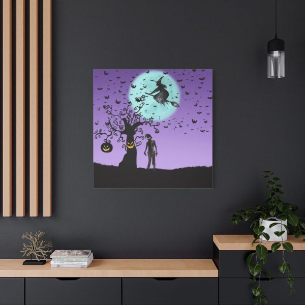 101419-123.jpg Witch Flying With Bats in Front of a Full Moon Standard Canvas