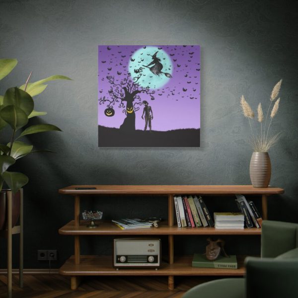 101419-124.jpg Witch Flying With Bats in Front of a Full Moon Standard Canvas
