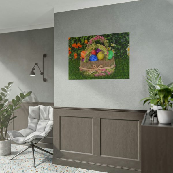 Beautiful Easter Egss in Basket on Grass Poster