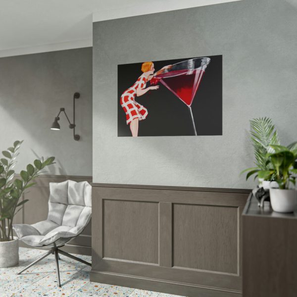 101875-479.jpg Woman Drinks From Large Wine Glass Poster