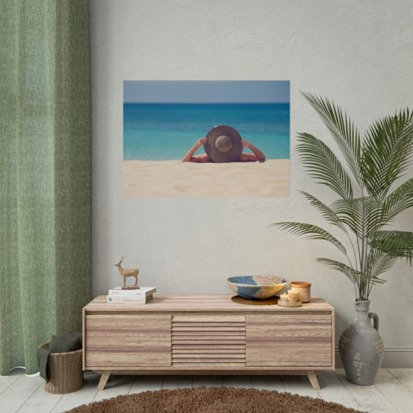 101875-828.jpg Woman Wearing a Hat on the Beach Poster