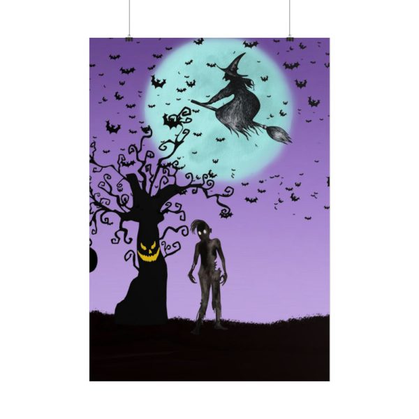101894-101.jpg Witch Flying With Bats in Front of a Full Moon Poster