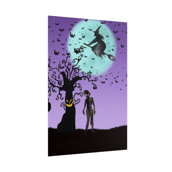 101894-102.jpg Witch Flying With Bats in Front of a Full Moon Poster