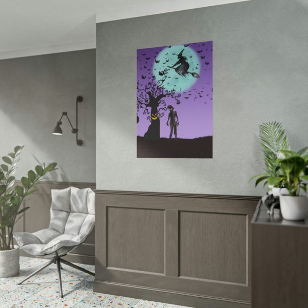101894-104.jpg Witch Flying With Bats in Front of a Full Moon Poster