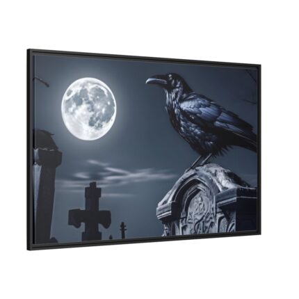 Raven Crow Gravestones Full Moon Framed Canvas