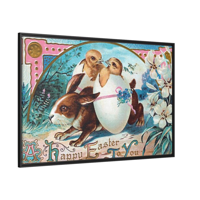 Vintage Easter Bunny Chick Framed Canvas - Image 1
