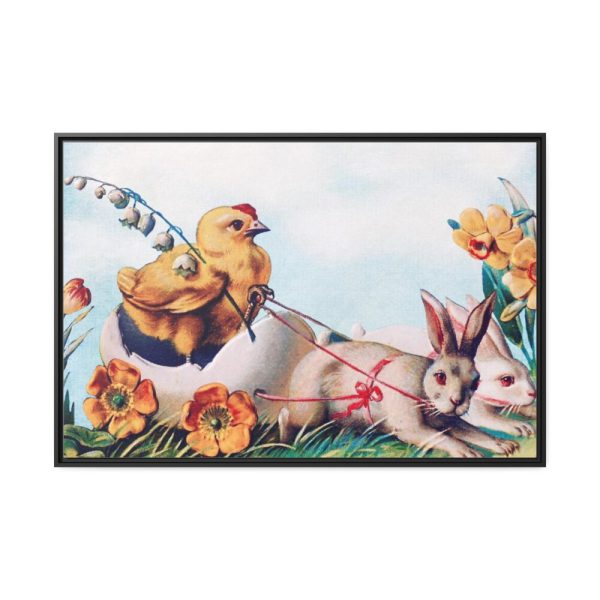 Chickens Chicks and Easter Bunny Framed Canvas